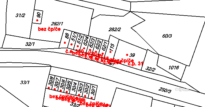 Chanov 264, Obrnice na parcele st. 62/1 v KÚ Chanov, Katastrální mapa