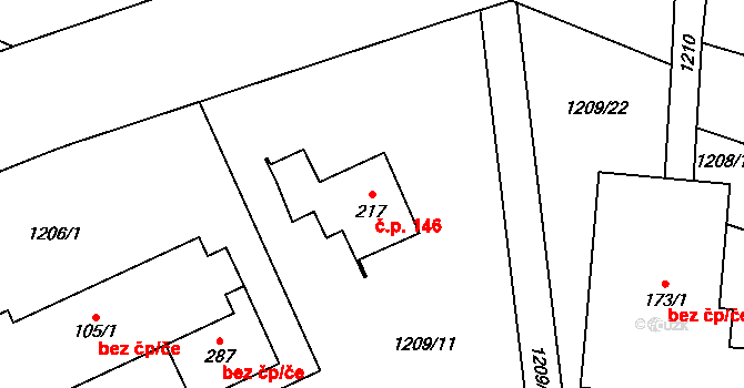 Podvihov 146, Opava na parcele st. 217 v KÚ Podvihov, Katastrální mapa