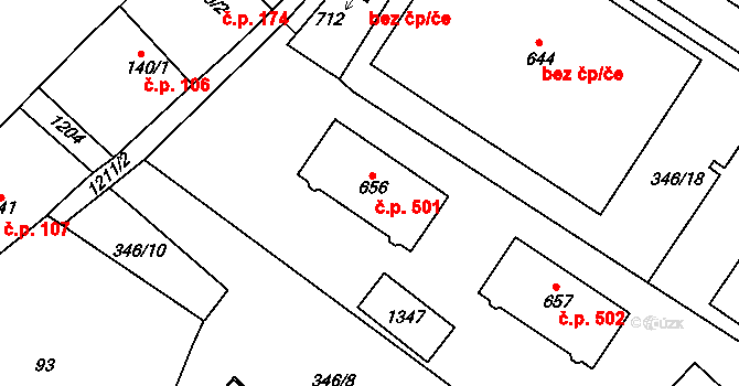 Cerhenice 501 na parcele st. 656 v KÚ Cerhenice, Katastrální mapa
