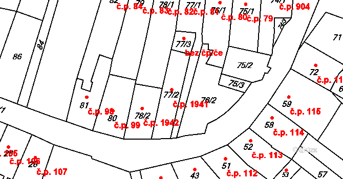 Fryštát 1941, Karviná na parcele st. 77/2 v KÚ Karviná-město, Katastrální mapa