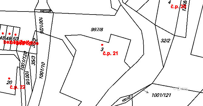 Louka 21, Jemnice na parcele st. 3 v KÚ Louka u Jemnice, Katastrální mapa
