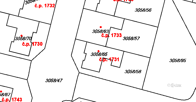 Bystřice nad Pernštejnem 1731 na parcele st. 3058/65 v KÚ Bystřice nad Pernštejnem, Katastrální mapa