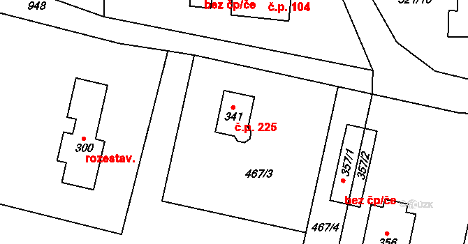 Vlčovice 225, Kopřivnice na parcele st. 341 v KÚ Vlčovice, Katastrální mapa