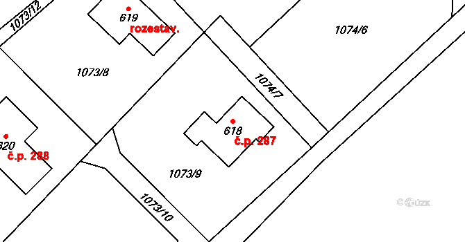 Bozkov 287 na parcele st. 618 v KÚ Bozkov, Katastrální mapa