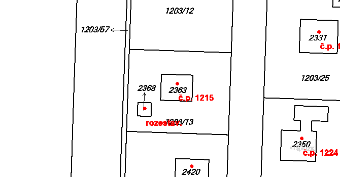 Dobřany 1215 na parcele st. 2363 v KÚ Dobřany, Katastrální mapa