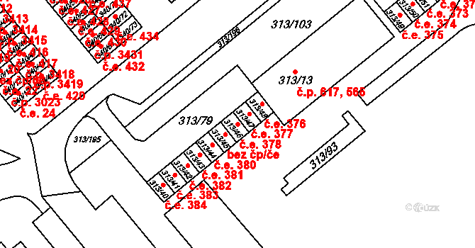 Vyškov-Předměstí 378, Vyškov na parcele st. 313/46 v KÚ Vyškov, Katastrální mapa