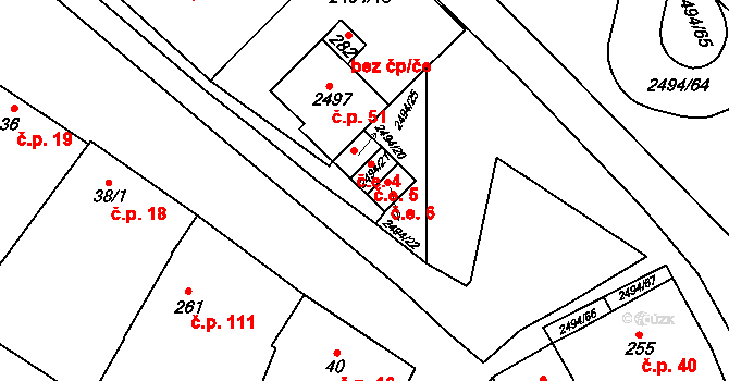 Mouřínov 5 na parcele st. 2494/21 v KÚ Mouřínov, Katastrální mapa