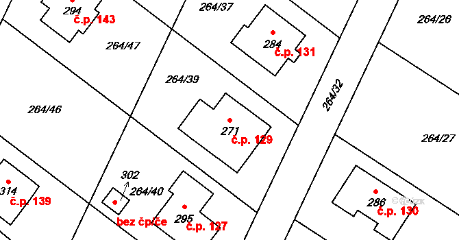 Rodvínov 129 na parcele st. 271 v KÚ Rodvínov, Katastrální mapa