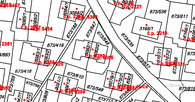 Zlín 6365 na parcele st. 3082/2 v KÚ Zlín, Katastrální mapa