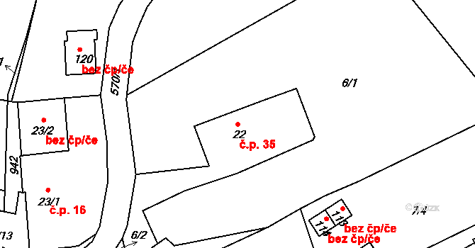Hadrava 35, Chudenín na parcele st. 22 v KÚ Hadrava, Katastrální mapa