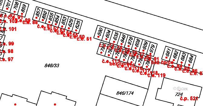 Lysice 113 na parcele st. 783 v KÚ Lysice, Katastrální mapa
