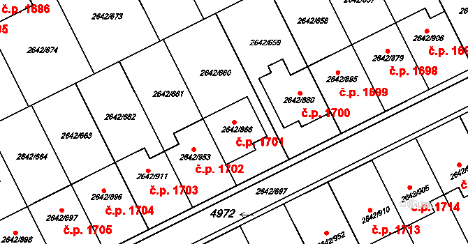 Kuřim 1701 na parcele st. 2642/866 v KÚ Kuřim, Katastrální mapa