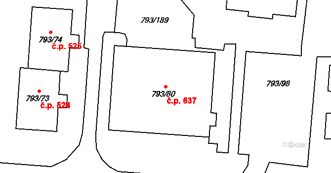 Výškovice 637, Ostrava na parcele st. 793/80 v KÚ Výškovice u Ostravy, Katastrální mapa