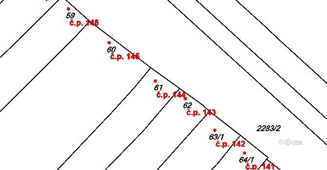 Křižanov 144 na parcele st. 61 v KÚ Křižanov, Katastrální mapa