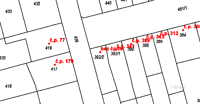 Bochoř 38130041 na parcele st. 392/2 v KÚ Bochoř, Katastrální mapa