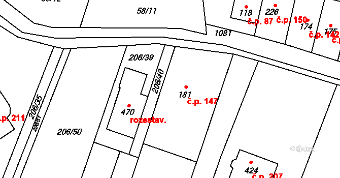 Pístovice 147, Račice-Pístovice na parcele st. 181 v KÚ Pístovice, Katastrální mapa