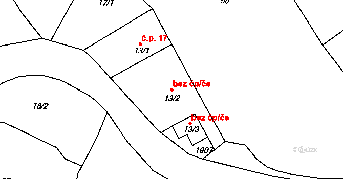 Hrádek 40652041 na parcele st. 13/2 v KÚ Hrádek u Rokycan, Katastrální mapa