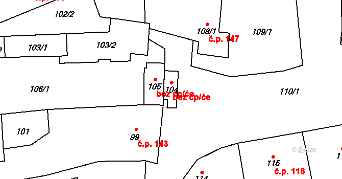 Znojmo 40962041 na parcele st. 104 v KÚ Oblekovice, Katastrální mapa