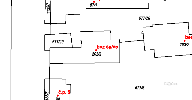 Radovesice 41132041 na parcele st. 202/2 v KÚ Radovesice u Libochovic, Katastrální mapa