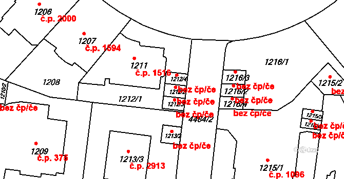 Teplice 41624041 na parcele st. 1212/2 v KÚ Teplice, Katastrální mapa