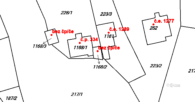 Kořenov 42356041 na parcele st. 1168/2 v KÚ Polubný, Katastrální mapa