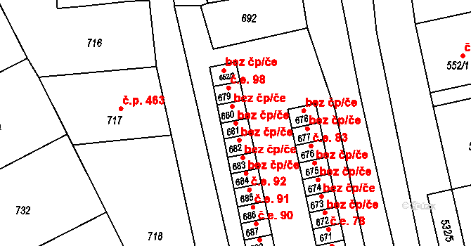 Rájec-Jestřebí 42602041 na parcele st. 681 v KÚ Rájec nad Svitavou, Katastrální mapa