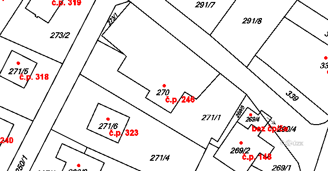 Chlebičov 246 na parcele st. 270 v KÚ Chlebičov, Katastrální mapa