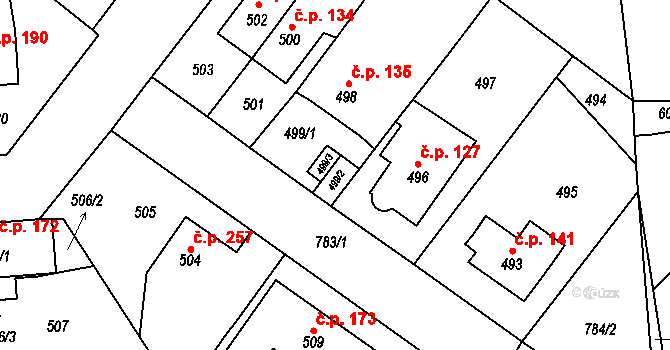 Praha 14 46878041 na parcele st. 499/2 v KÚ Dolní Měcholupy, Katastrální mapa