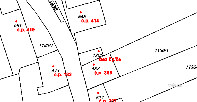 Benešov nad Ploučnicí 47231041 na parcele st. 1205 v KÚ Benešov nad Ploučnicí, Katastrální mapa