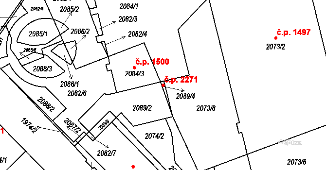 Řečkovice 2271, Brno na parcele st. 2089/2 v KÚ Řečkovice, Katastrální mapa
