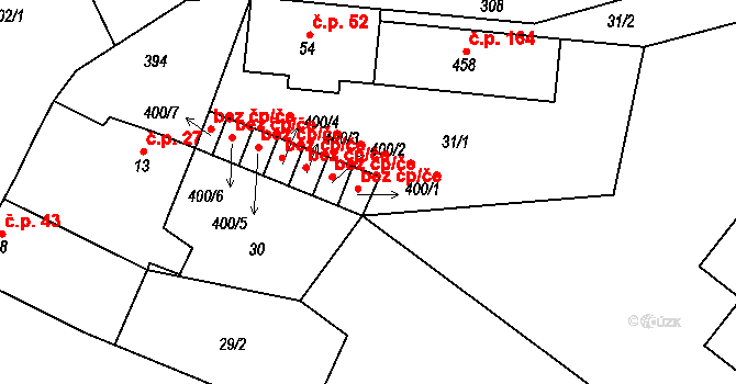 Vědomice 49430041 na parcele st. 400/2 v KÚ Vědomice, Katastrální mapa