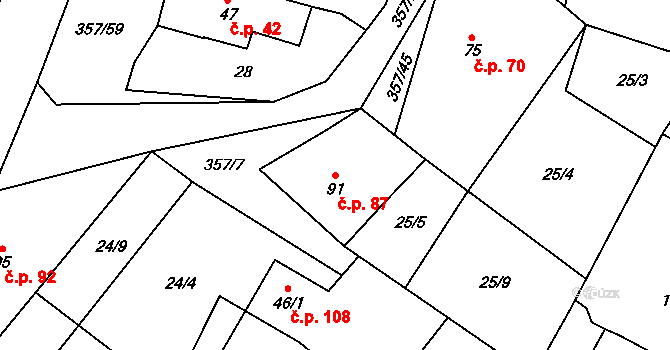 Řestoky 87 na parcele st. 91 v KÚ Řestoky, Katastrální mapa