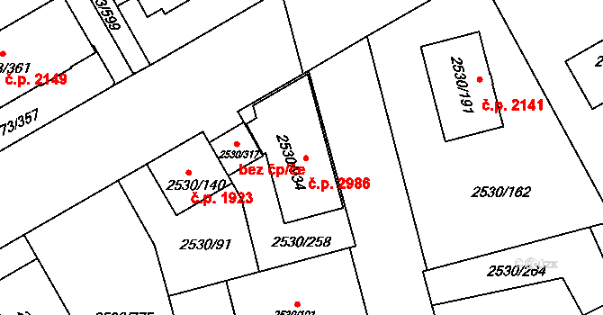 Předměstí 2986, Opava na parcele st. 2530/934 v KÚ Opava-Předměstí, Katastrální mapa