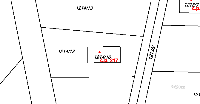 Tochovice 217 na parcele st. 1214/16 v KÚ Tochovice, Katastrální mapa