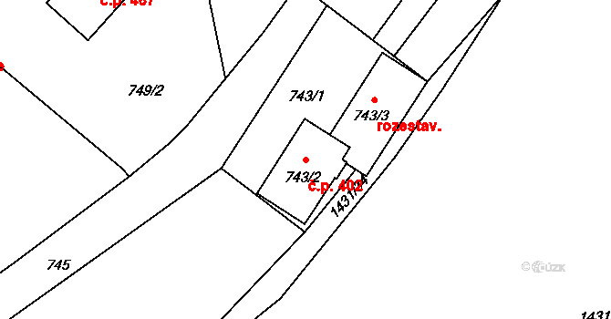 Bukovice 402, Jeseník na parcele st. 743/2 v KÚ Bukovice u Jeseníka, Katastrální mapa