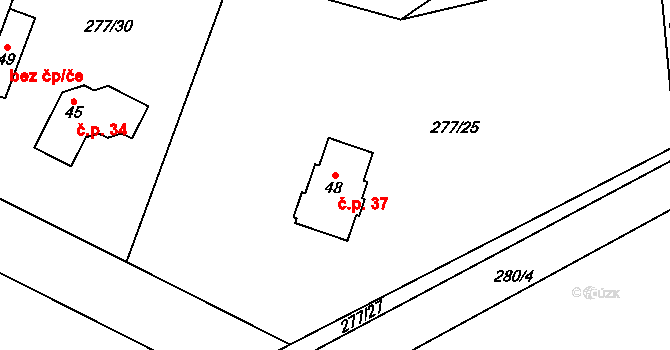 Březová 37, Úmonín na parcele st. 48 v KÚ Březová u Úmonína, Katastrální mapa