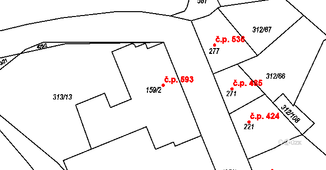 Kralupy nad Vltavou 593 na parcele st. 159/2 v KÚ Lobeč, Katastrální mapa