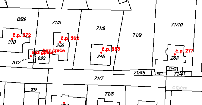 Velké Přílepy 253 na parcele st. 245 v KÚ Kamýk u Velkých Přílep, Katastrální mapa