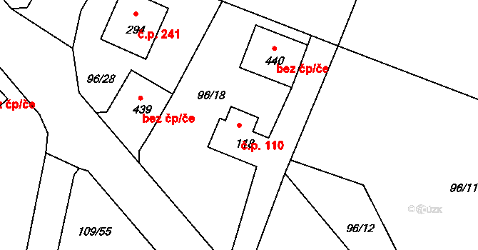Chotoviny 110 na parcele st. 118 v KÚ Chotoviny, Katastrální mapa