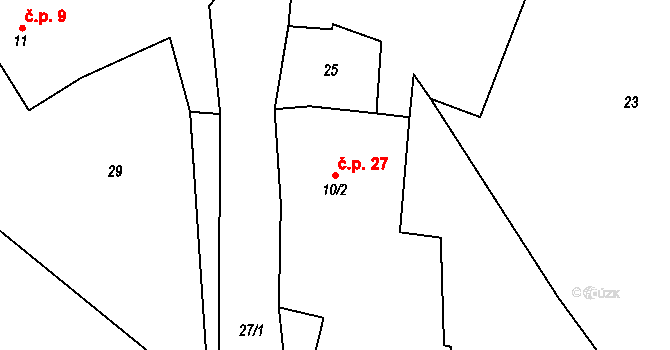 Malešín 27, Vodice na parcele st. 10/2 v KÚ Malešín u Vodice, Katastrální mapa