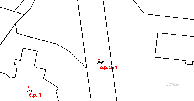Poběžovice 271 na parcele st. 6/6 v KÚ Poběžovice u Domažlic, Katastrální mapa