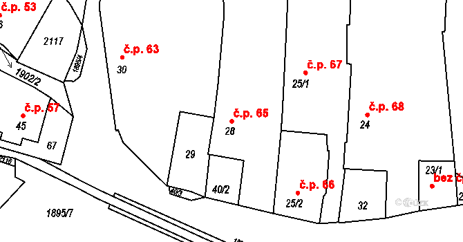 Tlumačov 65 na parcele st. 28 v KÚ Tlumačov u Domažlic, Katastrální mapa