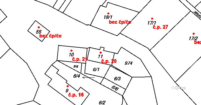 Třebýcina 20, Měčín na parcele st. 11 v KÚ Třebýcina, Katastrální mapa