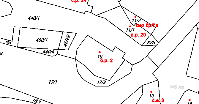 Víska 2, Čmelíny na parcele st. 10 v KÚ Víska, Katastrální mapa