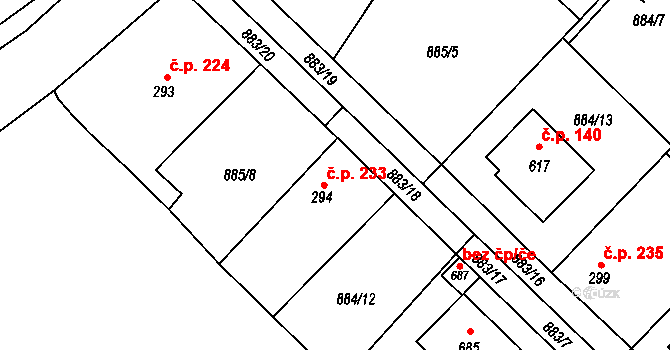 Žihle 233 na parcele st. 294 v KÚ Žihle, Katastrální mapa