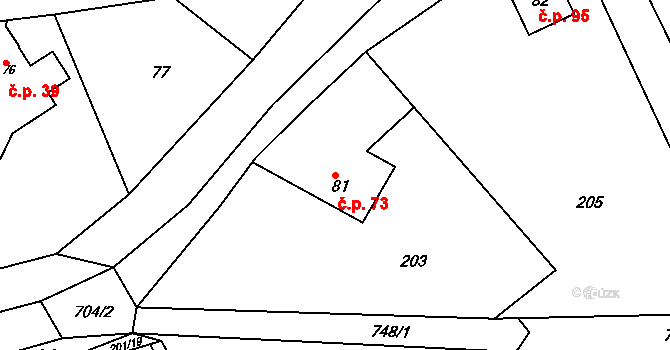 Chvalkovice 73 na parcele st. 81 v KÚ Chvalkovice v Čechách, Katastrální mapa