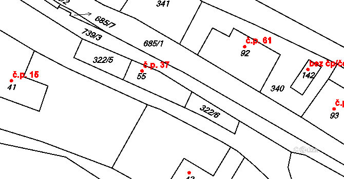 Machovská Lhota 37, Machov na parcele st. 55 v KÚ Machovská Lhota, Katastrální mapa