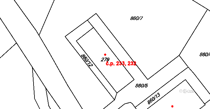 Otovice 232,233 na parcele st. 279 v KÚ Otovice u Broumova, Katastrální mapa