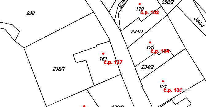 Rokytník 137, Hronov na parcele st. 161 v KÚ Rokytník, Katastrální mapa