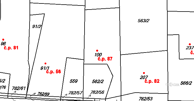 Staré Čívice 87, Pardubice na parcele st. 100 v KÚ Staré Čívice, Katastrální mapa